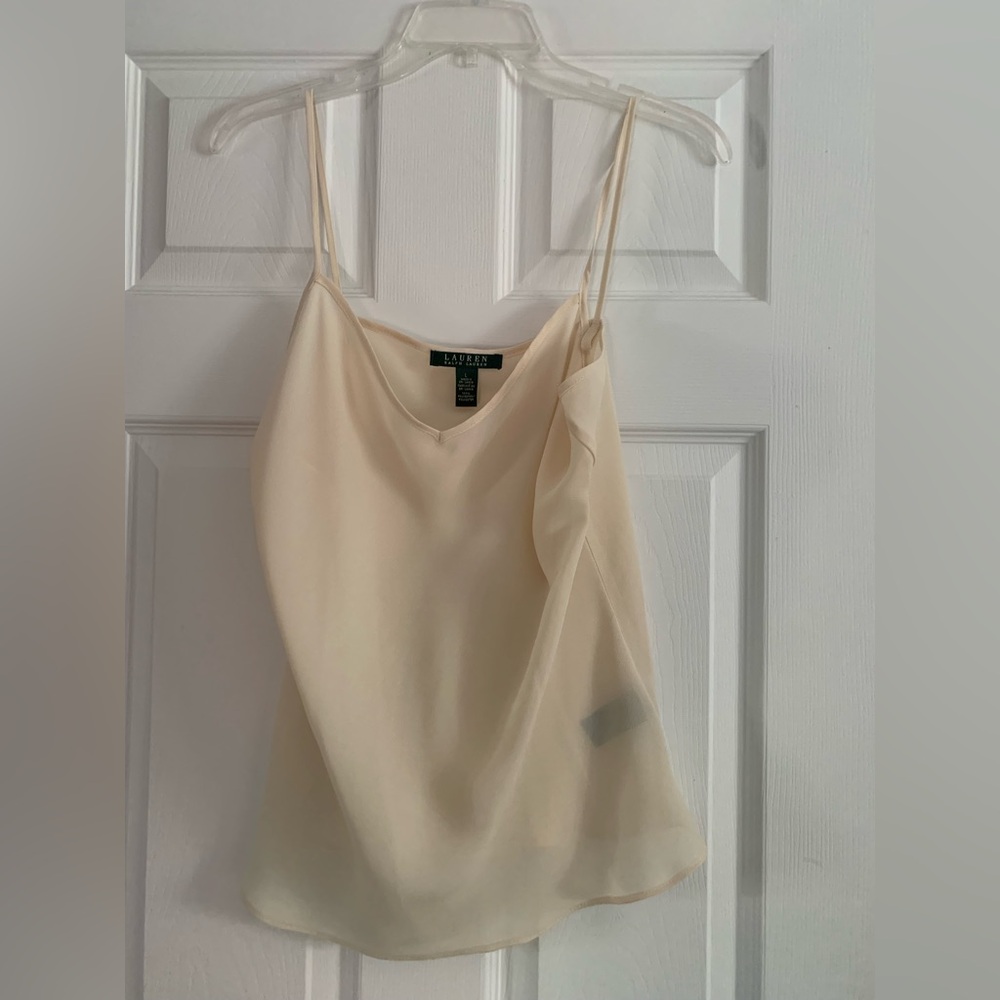 Lauren Ralph Lauren Camisole Ivory Sheer V Neck Spaghetti Strap Top Large